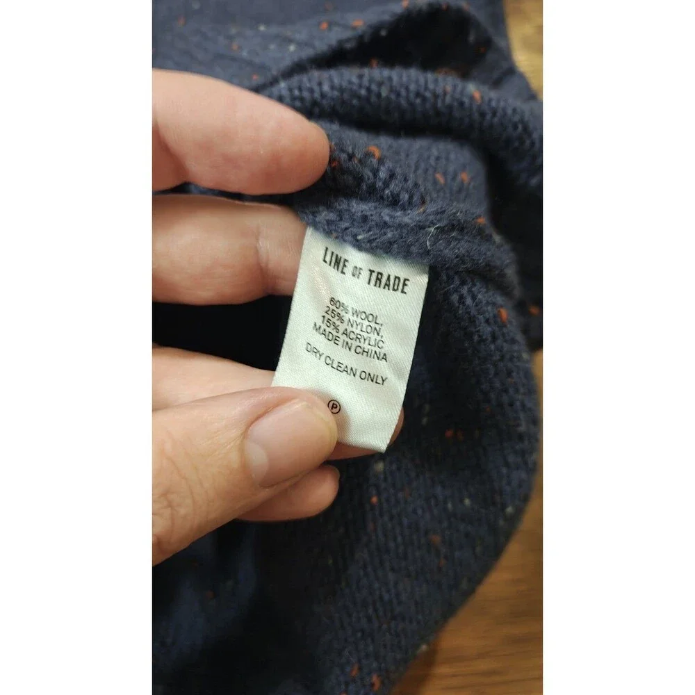 Line of Trade Sweater Blue Speckled Wool Blend Elbow Patches Crewneck Mens XL